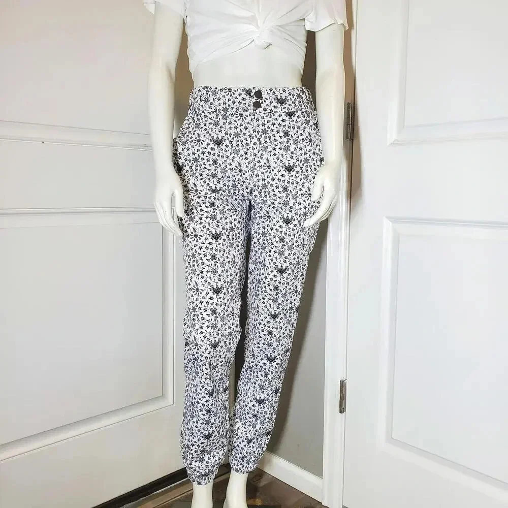 NWT INC Women's White Pocketed Joggers Elastic Waistband Cuffs Printed Pants - Picture 3 of 17